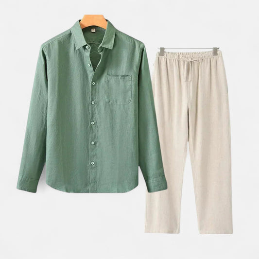 The Rowley Club | Long Sleeve Linen Blend Shirt for Men – Textured Contrast, High-End Comfort