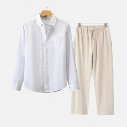 The Rowley Club | Long Sleeve Linen Blend Shirt for Men – Textured Contrast, High-End Comfort