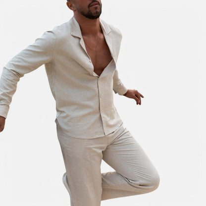 The Rowley Club | Men's Long Sleeve Linen Shirt in Oat Color