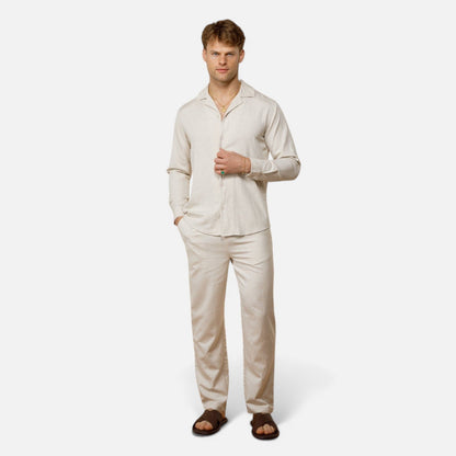 The Rowley Club | Men's Long Sleeve Linen Shirt in Oat Color