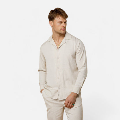 The Rowley Club | Men's Long Sleeve Linen Shirt in Oat Color