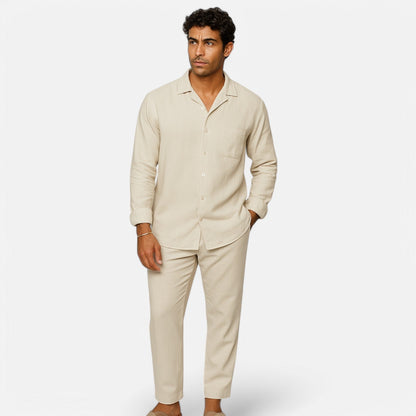 The Rowley Club | Men's Long Sleeve Linen Shirt in Oat Color