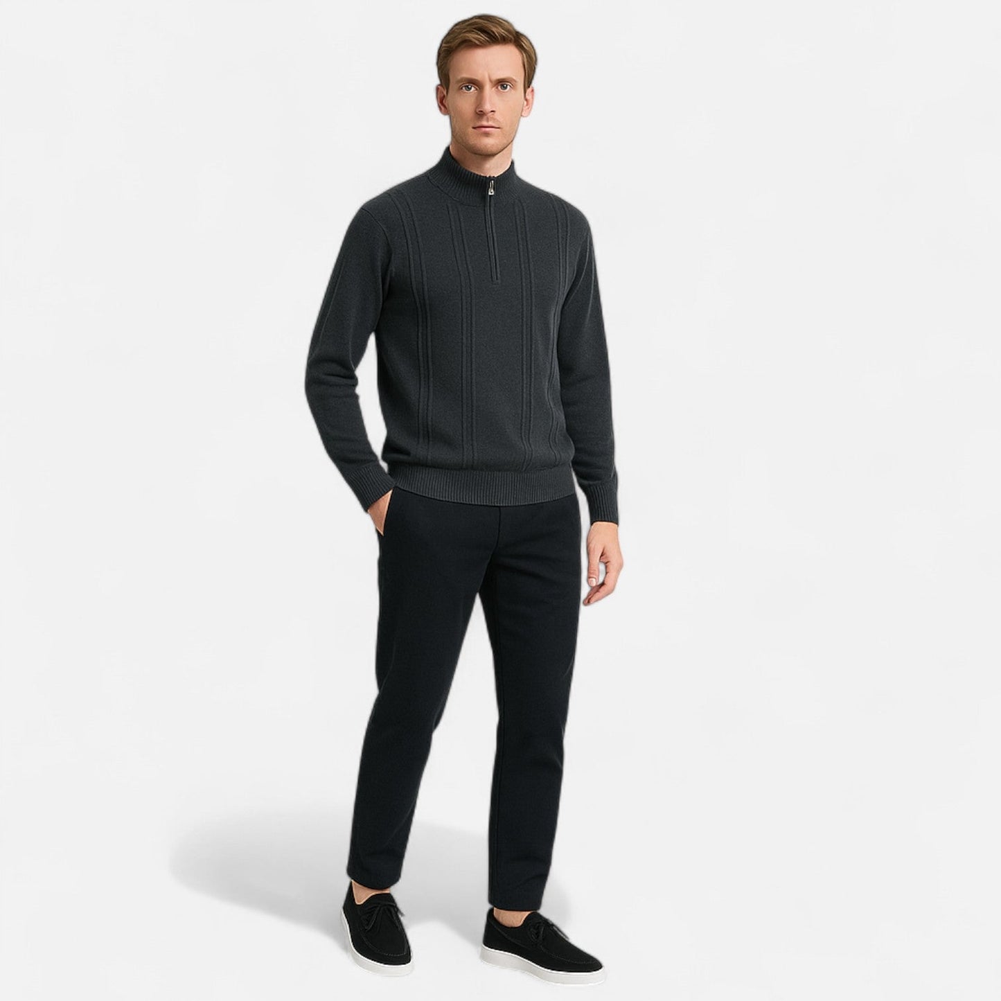 The Rowley Club | Men's Ribbed Half-Zip Cashmere - 100% Pure Cashmere, Discreet Luxury in Motion