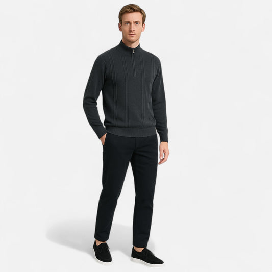The Rowley Club | Men's Ribbed Half-Zip Cashmere - 100% Pure Cashmere, Discreet Luxury in Motion