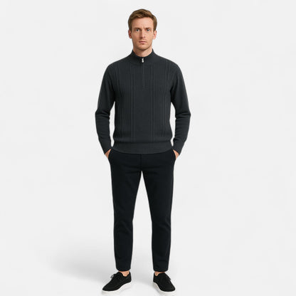 The Rowley Club | Men's Ribbed Half-Zip Cashmere - 100% Pure Cashmere, Discreet Luxury in Motion