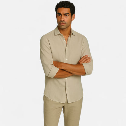 The Rowley Club | Khaki Linen Shirt for Men - Aesthetic of Old Money, Light Sartorial Ease
