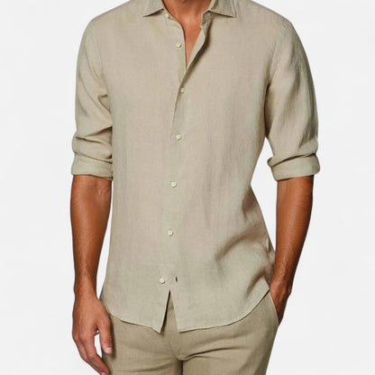 The Rowley Club | Khaki Linen Shirt for Men - Aesthetic of Old Money, Light Sartorial Ease